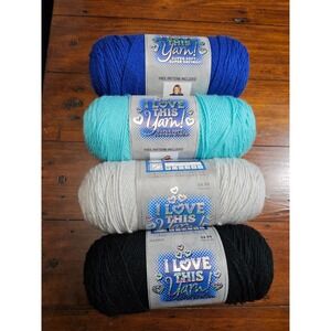 I Love This Yarn Super Soft Acrylic Royal Turquoise Light Gray Black 4 Skeins